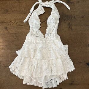 LoveShackFancy White Eyelet Halter Mini Dress